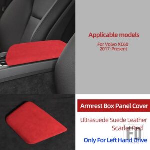 ボルボ ULTRASUEDE トップスエードラップ左ハンドル用収納アームレストボックスパネルトリムカバー XC60 2017-2023 アクセサリー - Scarlet Red