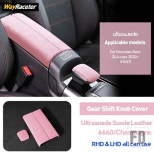 メルセデスベンツ ULTRASUEDE 収納アームレストボックスギアシフトノブカバー H247 GLAクラス 2020-23 GLA180 GLA200 250 - Pink