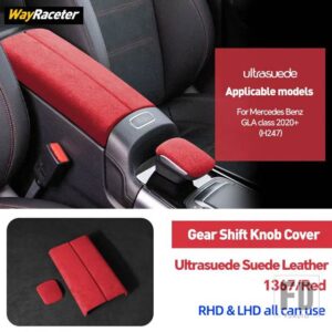 メルセデスベンツ ULTRASUEDE 収納アームレストボックスギアシフトノブカバー H247 GLAクラス 2020-23 GLA180 GLA200 250 - Red