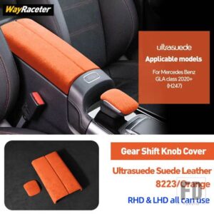 メルセデスベンツ ULTRASUEDE 収納アームレストボックスギアシフトノブカバー H247 GLAクラス 2020-23 GLA180 GLA200 250 - Orange