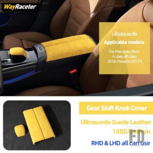 メルセデスベンツ ULTRASUEDE 収納アームレストボックスギアシフトノブカバー W177 AMG A45 A35 200 Aクラス 2019-23 - Yellow