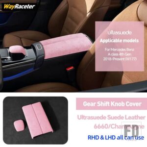メルセデスベンツ ULTRASUEDE 収納アームレストボックスギアシフトノブカバー W177 AMG A45 A35 200 Aクラス 2019-23 - Pink