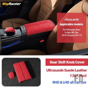 メルセデスベンツ ULTRASUEDE 収納アームレストボックスギアシフトノブカバー W177 AMG A45 A35 200 Aクラス 2019-23 - Red