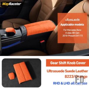 メルセデスベンツ ULTRASUEDE 収納アームレストボックスギアシフトノブカバー W177 AMG A45 A35 200 Aクラス 2019-23 - Orange