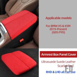 BMW ULTRASUEDE トップスエードラップアームレストボックスパネルトリムカバー X5 2019-22 G05 X5M F95 M パフォーマンスアクセサリー - Scarlet Red