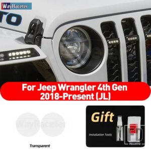 ジープ 2個 ヘッドライトフィルムクリアスモークブラック TPU ステッカーラングラー JL 2019-24 - Transparent