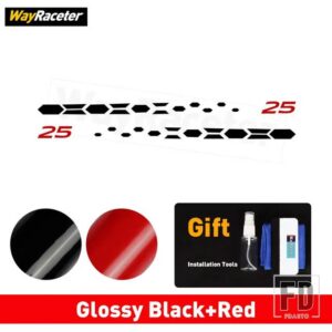 VW 版 25 カーボンビニールデカールドアサイドストライプステッカーポロ GTI R ライン AW 2017 + 2024 2025 アクセサリー - Glossy black Red