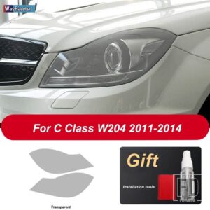 メルセデスベンツ 2個 ヘッドライトフィルムクリア黒 TPU ステッカー Cクラス W204 C63 AMG 2011-2014 アクセサリー - Transparent