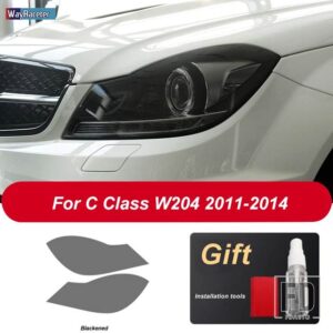 メルセデスベンツ 2個 ヘッドライトフィルムクリア黒 TPU ステッカー Cクラス W204 C63 AMG 2011-2014 アクセサリー - Blackened