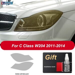 メルセデスベンツ 2個 ヘッドライトフィルムクリア黒 TPU ステッカー Cクラス W204 C63 AMG 2011-2014 アクセサリー - Golden