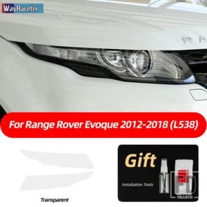 2個 ヘッドライトフィルムフロントライトクリアスモークブラック TPU ステッカーレンジャーローバー EVOQUE L538 2012-2018 - Transparent