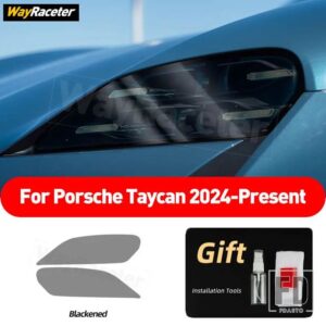 ポルシェ ヘッドライトフィルムクリアスモークブラック TPU ステッカータイカンターボ S フェイスリフト 2024 2025 アクセサリー - Smoked black