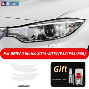 BMW 2個 ヘッドライトフィルムフロントライトクリアスモークブラック TPU ステッカー F32 F33 F36 4シリーズ M パフォーマンス - Transparent