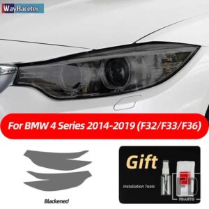 BMW 2個 ヘッドライトフィルムフロントライトクリアスモークブラック TPU ステッカー F32 F33 F36 4シリーズ M パフォーマンス - Smoked black
