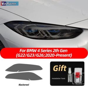 BMW 2個 M パフォーマンスヘッドライトフィルムクリアスモークブラック TPU ステッカー 4シリーズ G22 G23 G26 2021 2022 - Smoked black