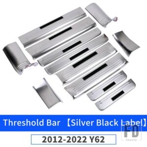 日産 しきい値パネル パトロール Y62 2012-2021 2019 室内装飾アクセサリーステンレスドアガード - Silver-(Black-Label)