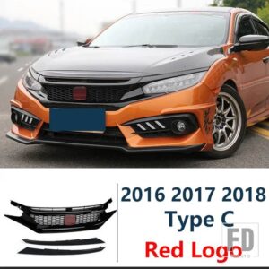 ホンダ レーシンググリル シビックセダンハッチバック 2016 17 18 19 20 フロントバンパーグリルメッシュ装飾ストリップ - 16-18 C
