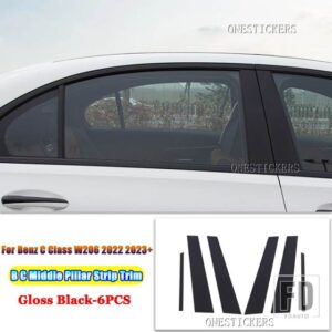 メルセデスベンツ Cクラス W206 C200 C220 C260 C300 2022 2023 + カーアクセサリーウィンドウ B C ミドルピラーストリップトリムカバーステッ - Gloss Black