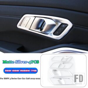 BMW 3シリーズ G20 G21 G28 318I 320I 325I 330I 340I 2019-22 ABS カーアクセサリードアインナーハンドルフレームトリムカバー - Matte Silver