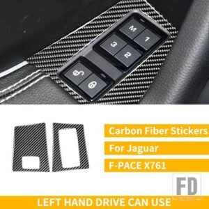 ジャガー F-PACE 2016-20 インテリアカーボン装飾アクセサリードアロックスイッチフレームトリムステッカー - LHD Black
