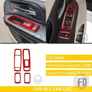 ダッジグランドキャラバン 2011-2020 RAM CV 商人 2012-2015 アクセサリーカーボンカーインテリアギアラジオトリムステッカー - 1 red