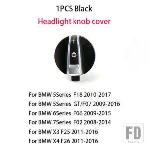 BMW ヘッドライトスイッチパネルヘッドライトスイッチノブフォグライトスイッチボタン 5/6/7シリーズ F02 F06 F07 F18 X3 X4 2008-2017 - 1PCS E Black