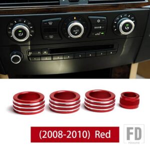 BMW 4個 空調ノブカバーカーオーディオボリュームコントロールボタンリング 5シリーズ E61 E60 530LI 523 525 2004-2007 2008-2010 - Red 08-10