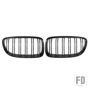 BMW ペアフロントバンパーグリル E90 E91/3シリーズ 2009-2012 デュアルスラットカーボンルックフロントキドニーグリルスタイリング - Gloss black
