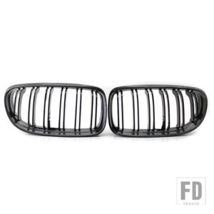 BMW ペアフロントバンパーグリル E90 E91/3シリーズ 2009-2012 デュアルスラットカーボンルックフロントキドニーグリルスタイリング - Carbon Fiber