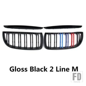 BMW グロスマットブラック 2 ラインフロントキドニーグリルグリルダブルスラット E90 E91/3シリーズ 2005 2006 2007 2008 自動 - Gloss Black 2 Line M