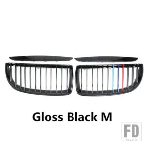 BMW グロスマットブラック 2 ラインフロントキドニーグリルグリルダブルスラット E90 E91/3シリーズ 2005 2006 2007 2008 自動 - Gloss Black M