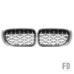 BMW ペアフロントキドニーグリルダイヤモンドスタイルレーシンググリル F25 F26 X3 X4 2014-2017 アクセサリー - All Silver