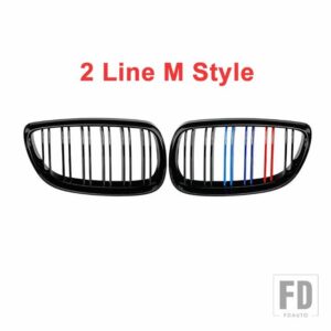BMW ペアグロスブラック車 2 スラットラインフロントキドニーグリルグリル E92 E93 3シリーズ M3 クーペコンバーチブル 2006-2009 - 2 Line M Style