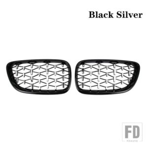 BMW ダイヤモンドフロントキドニーグリルレーシンググリルグリルグロスブラックグリル 2シリーズ F22 F23 F87 M2 14-19 アクセサリー - black silver