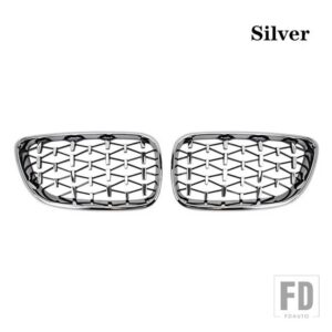 BMW ダイヤモンドフロントキドニーグリルレーシンググリルグリルグロスブラックグリル 2シリーズ F22 F23 F87 M2 14-19 アクセサリー - Silver
