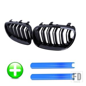 BMW PULLECO フロントバンパーグリルキドニーレーシンググリルグリルトリムストリップ E60 E61 5シリーズ 2003-2009 グロスブラック自動 - Blue