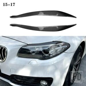 BMW 5シリーズ F10 F11 2011-14 2個 まぶたフロントヘッドライトアイブロウカバー目蓋トリムステッカーグロスブラック ABS - Carbon Fiber 15-17