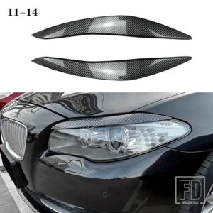 BMW 5シリーズ F10 F11 2011-14 2個 まぶたフロントヘッドライトアイブロウカバー目蓋トリムステッカーグロスブラック ABS - Carbon Fiber 11-14