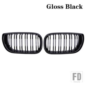 BMW PULLECO E46 3シリーズカーボンキドニーグリルグリルレーシンググリルフロントバンパーグリル 02-05 4 ドア ABS デュアルライン - Gloss black