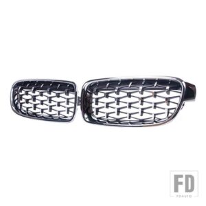 BMW PULLECO 車クロームダイヤモンドフロントキドニーグリルレーシンググリル 3シリーズ F30 F31 F35 325XI 320I 325I 325I 328I 330I 13-19 - Full Silver