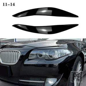 BMW F10 F11 518D 520D 523I 530I 530D 550I M5 2個 ABS 光沢ヘッドライト邪悪なアイブロウまぶた 5シリーズ 2010-2013 プレ LCI トリム - Gloss black