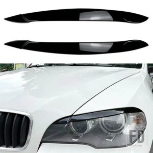 BMW グロスブラックカーボンヘッドライトランプアイブロウカバートリム自動まぶた蓋ヘッドライトアイブロウ X5 E70 2008-2013 - Gloss Black