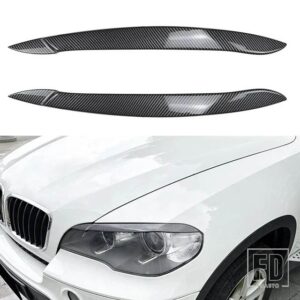 BMW グロスブラックカーボンヘッドライトランプアイブロウカバートリム自動まぶた蓋ヘッドライトアイブロウ X5 E70 2008-2013 - Carbon Fiber