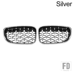 BMW PULLECO 1シリーズ E81 E82 E87 E88 128I 130I 135I 車ダイヤモンドグリルフロントキドニーバンパーグリルレーシンググリルグリル 07-11 - Silver