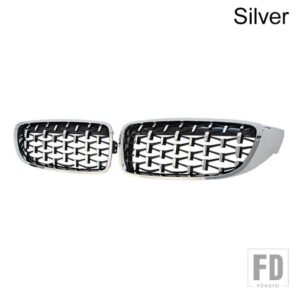 BMW PULLECO 4シリーズ F32 F33 F36 M3 F80 M4 F82 ダイヤモンドフロントバンパーグリル自動グリルレーシンググリルグリル 12-18 - Silver