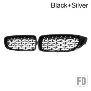 BMW PULLECO 4シリーズ F32 F33 F36 M3 F80 M4 F82 ダイヤモンドフロントバンパーグリル自動グリルレーシンググリルグリル 12-18 - black silver