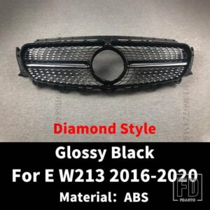 フロントバンパーグリルフードグリルメルセデス W213 C238 A238 Eクラス E300 E200 E260 2016-2020 パーフェクトマッチ E63 GT ダイヤモンドス - Diamond Glossy Black