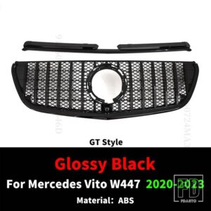 メルセデスベンツ ダイヤモンド GTR GT スタイルフロントラジエーターグリルインレットグリルヴィト W447 2015-2023 - 2020-2023 GT Black