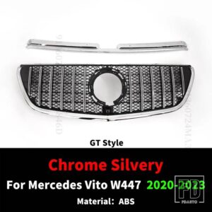 メルセデスベンツ ダイヤモンド GTR GT スタイルフロントラジエーターグリルインレットグリルヴィト W447 2015-2023 - 2020-2023 GT Silvery