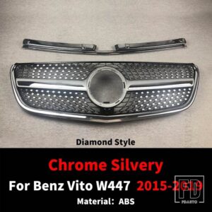 メルセデスベンツ ダイヤモンド GTR GT スタイルフロントラジエーターグリルインレットグリルヴィト W447 2015-2023 - 2015-2019 DM Silvery
